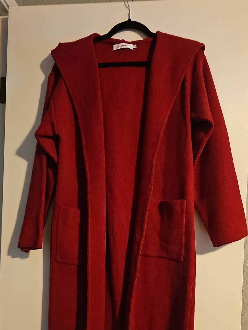 Women’s Hooded Open-Front Red Long "Coatigan"